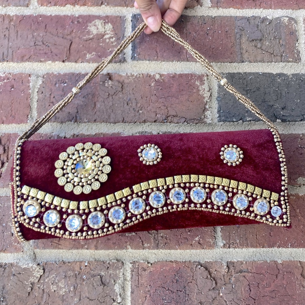 Burgundy Velvet Clutch Purse